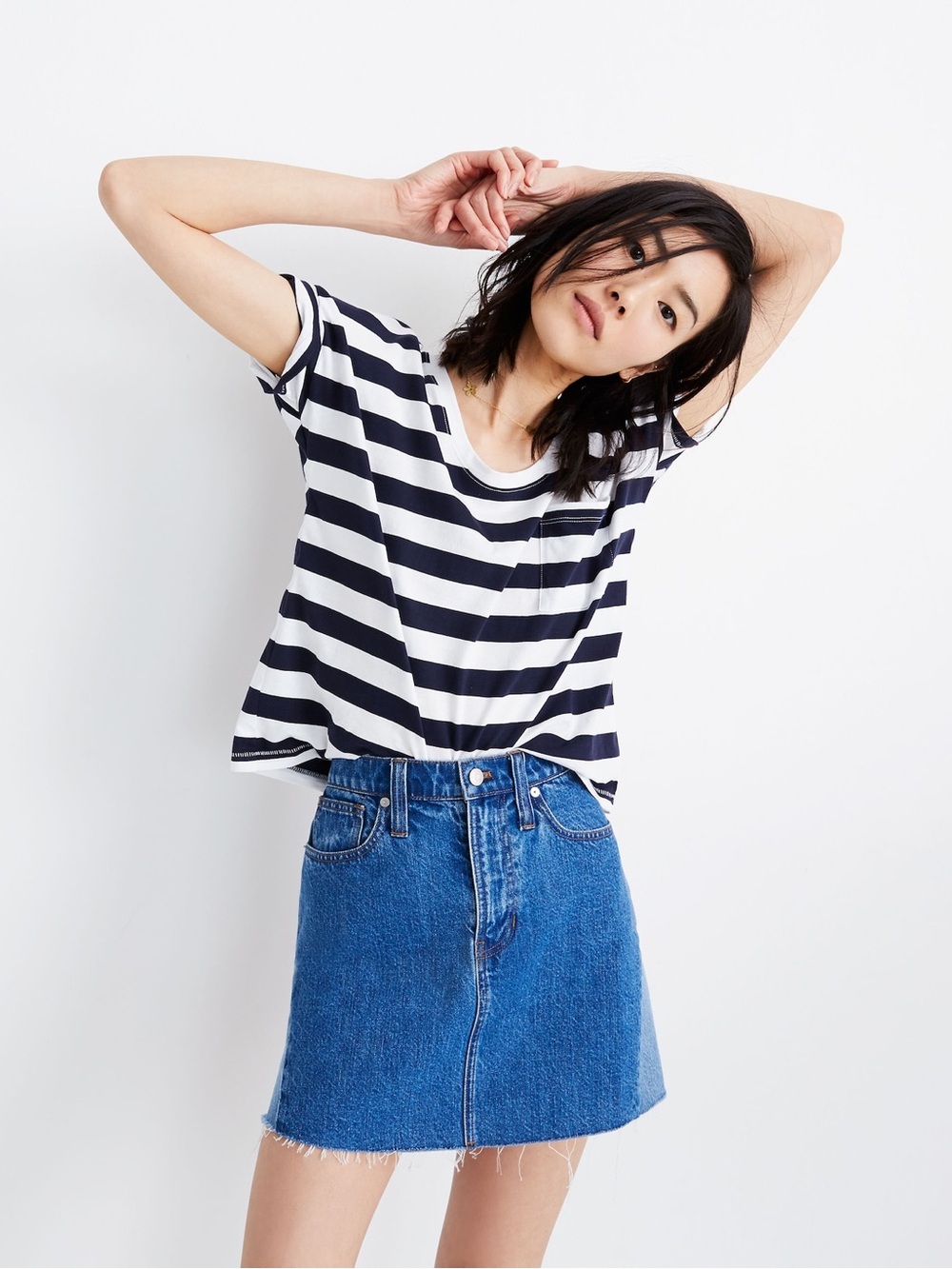 Madewell Rigid Denim A-Line Mini Skirt: Pieced Edition in Delmita Wash - Size 25